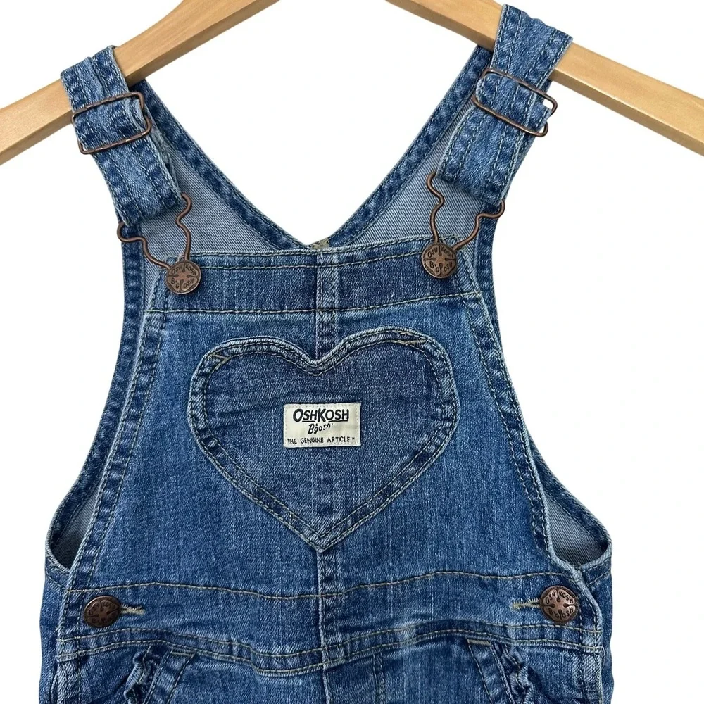 Oshkosh B'gosh Blue Vestbak Overalls Toddler Girl Heart Pocket 2T Ruched Pockets
